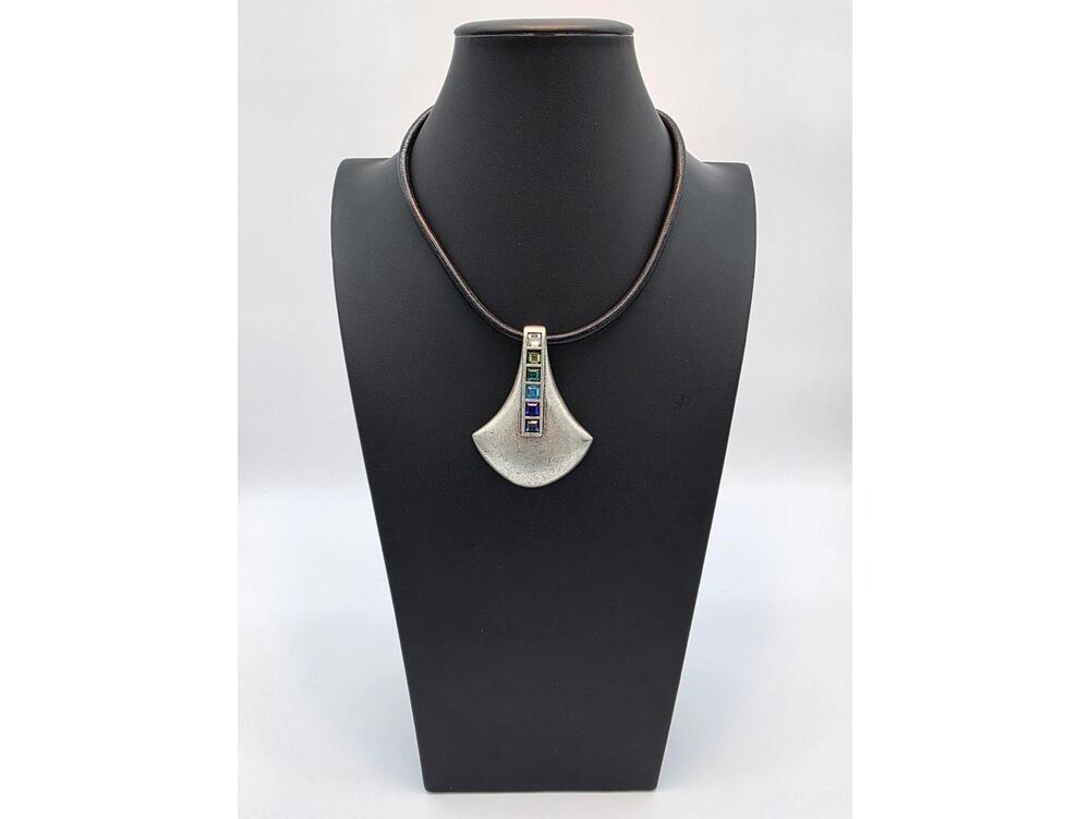 Chico's Y2K Vintage Modernist Geometric Pendant, Glass Gemstones, Original Tag